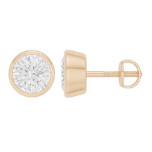 Round Cut Bezel Setting Solitaire 14K Solid Gold Earrings Stud - IGI Certified