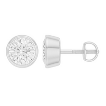Round Cut Bezel Setting Solitaire 14K Solid Gold Earrings Stud - IGI Certified