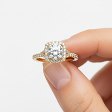 14K Solid Gold Round Square Halo Diamond Engagement Ring IGI Certified