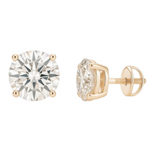 Round Cut 4 Prong Solitaire Diamond 14K Solid Gold Earrings Stud - IGI Certified