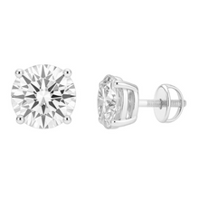 Round Cut 4 Prong Solitaire Diamond 14K Solid Gold Earrings Stud - IGI Certified