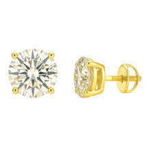 Round Cut 4 Prong Solitaire Diamond 14K Solid Gold Earrings Stud - IGI Certified