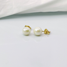 7.00 MM Real South Seal Pearl 14K Solid Gold Earrings Stud Triple C Diamond's