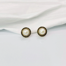 Real South Sea Pearl 14K Gold Earrings stud with Black and white Diamond Jacket