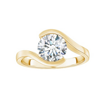 Tension Setting Round Cut 14K Solid Gold Twisted Diamond Rings IGI Certified