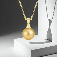 14K Solid Gold Golden South Sea Pearl Pendant – AAA Lustrous 9 MM Statement Piece