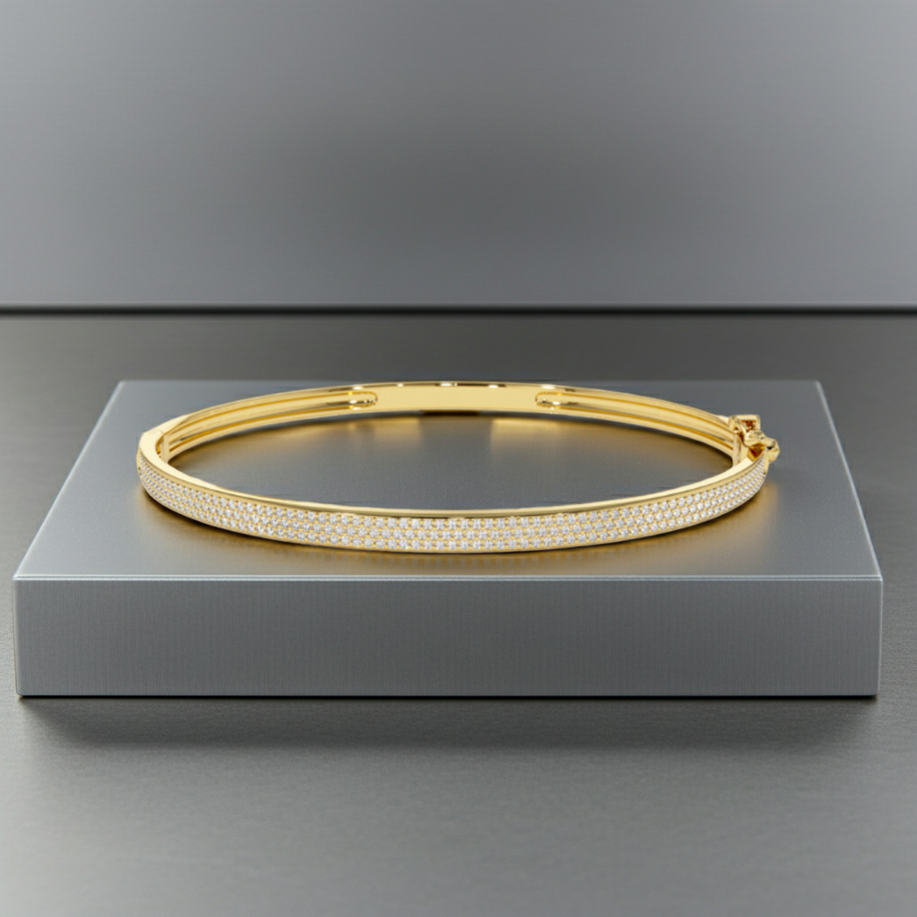 14K Solid Gold 3 Rows Diamond Bracelet