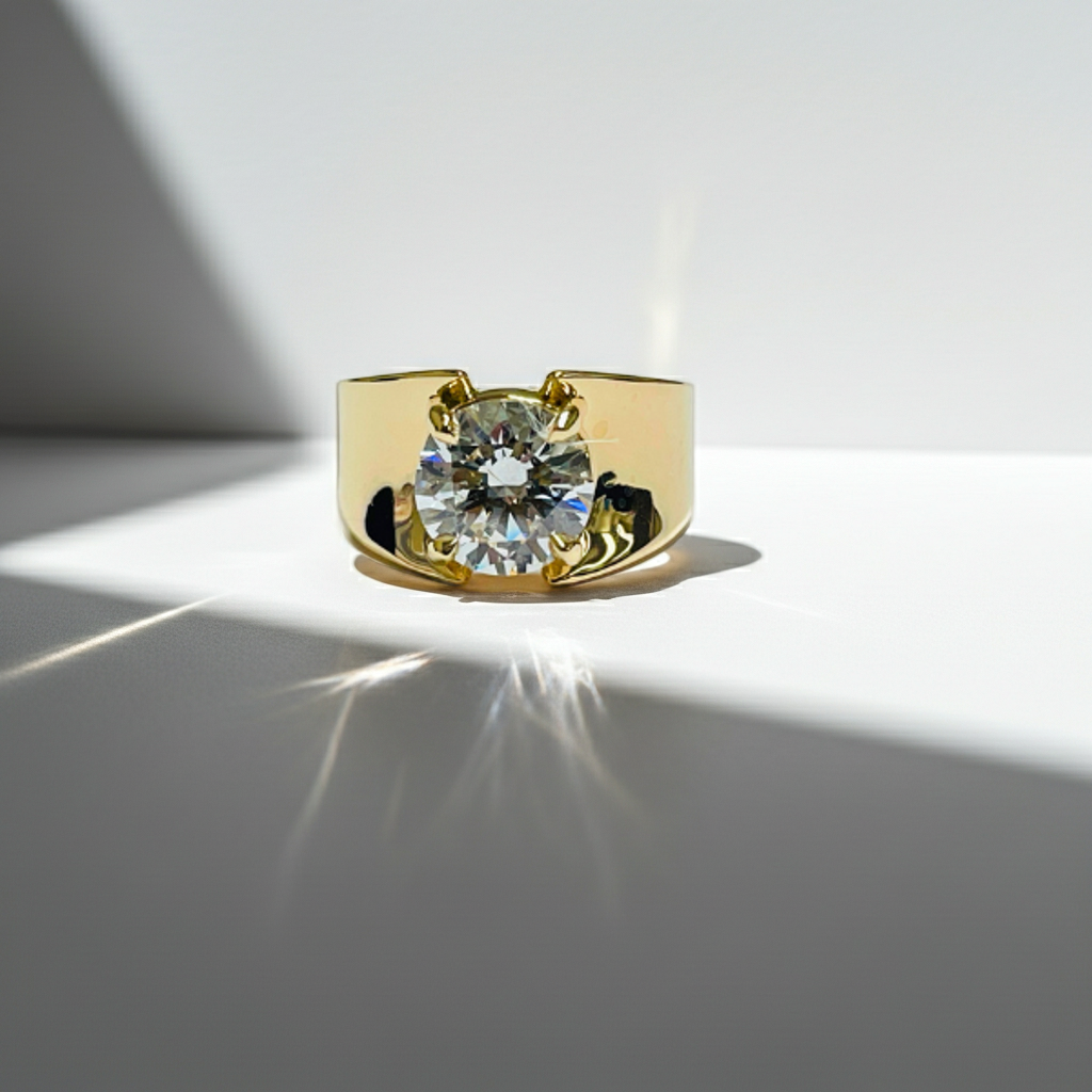 1 to 3 Carat Round Cut Broad Band 14K Solid Gold Solitaire Diamond Engagement Ring