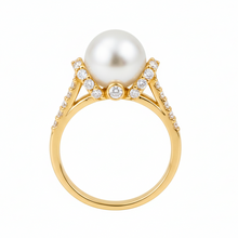 9.00 MM Real White South Sea Pearl 14K Solid Gold Luxurious Diamond Ring