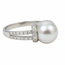 9.00 MM Real White South Sea Pearl 14K Solid Gold Luxurious Diamond Ring