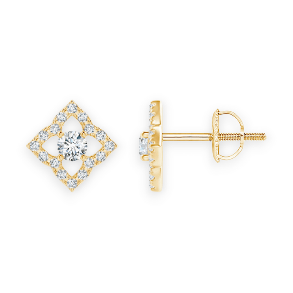 14K Solid Gold Square Shape Diamond Earrings