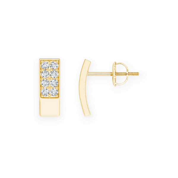 14K Solid Gold Two Line Bar Diamond Earrings
