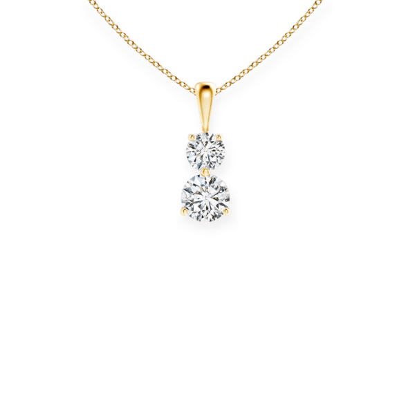 14K Solid Gold Two Diamond Prong Setting Solitaire Pendant