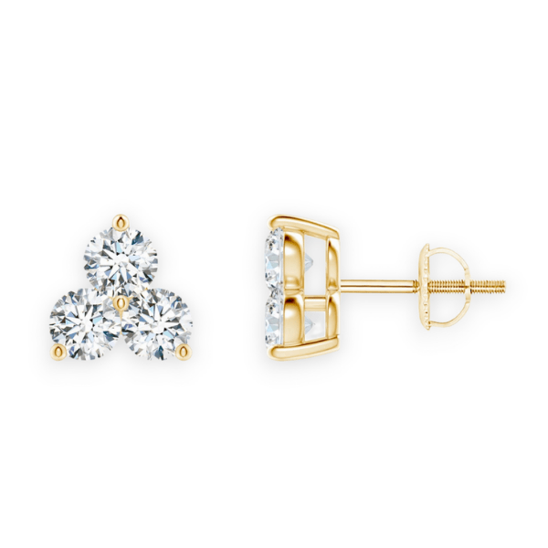 14K Solid Gold Trio Diamond Earrings