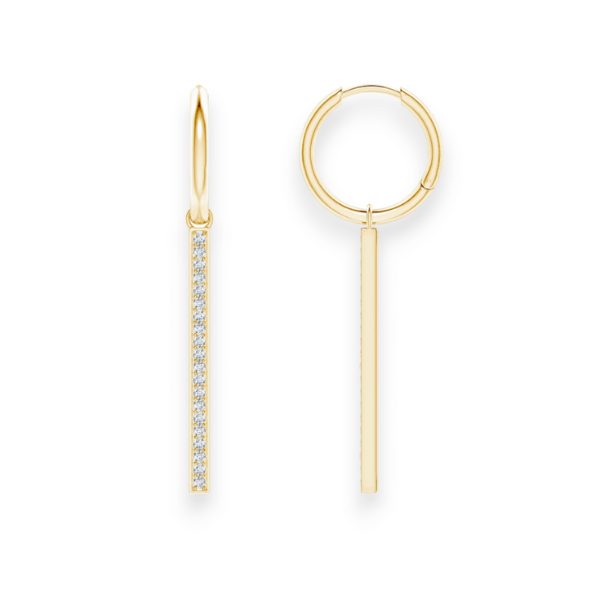14K Solid Gold Vertical Bar Diamond Earrings