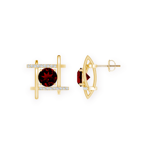 14K Solid Gold Square Ruby Diamond Earrings