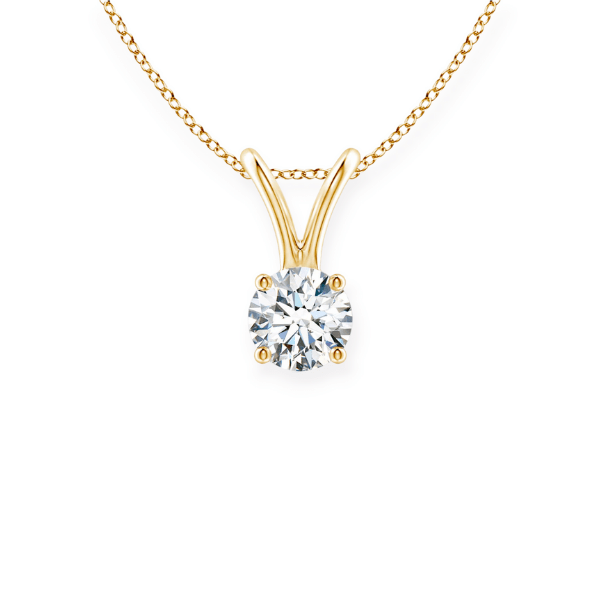14K Solid Gold Round Cut Four Prong Solitaire Diamond Pendant - IGI Certified